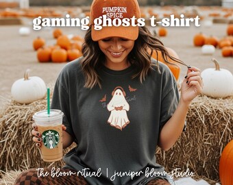 Koszulka retro gamer ghosts comfort colors | prezent na halloween na jesień gamer ghost