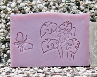 Monstera deliciosa  Swiss cheese plant / Small butterfly Acrylic Soap Stamp/Cookie Stamp/Clay Stamp/Pottery Stamp