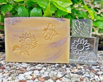 Small bee, Sunflower Acrylic Soap Stamp/Fondant Stamp/Cookie Stamp/Clay Pottery Ceramics Stamp/Paper Stamp