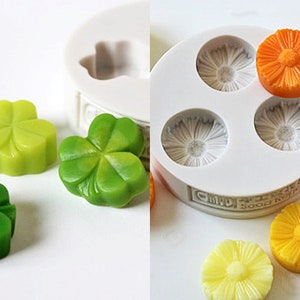 Mini Lucky Clover Mini Daisy / 3 Cavity Silicone Soap Mold / Candle Mold / Resin Mold / Clay Mold image 1