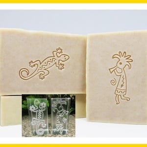 Timbro per sapone acrilico Lizard/Kokopelli/Timbro per biscotti/Timbro per ceramica in argilla/Timbro di carta
