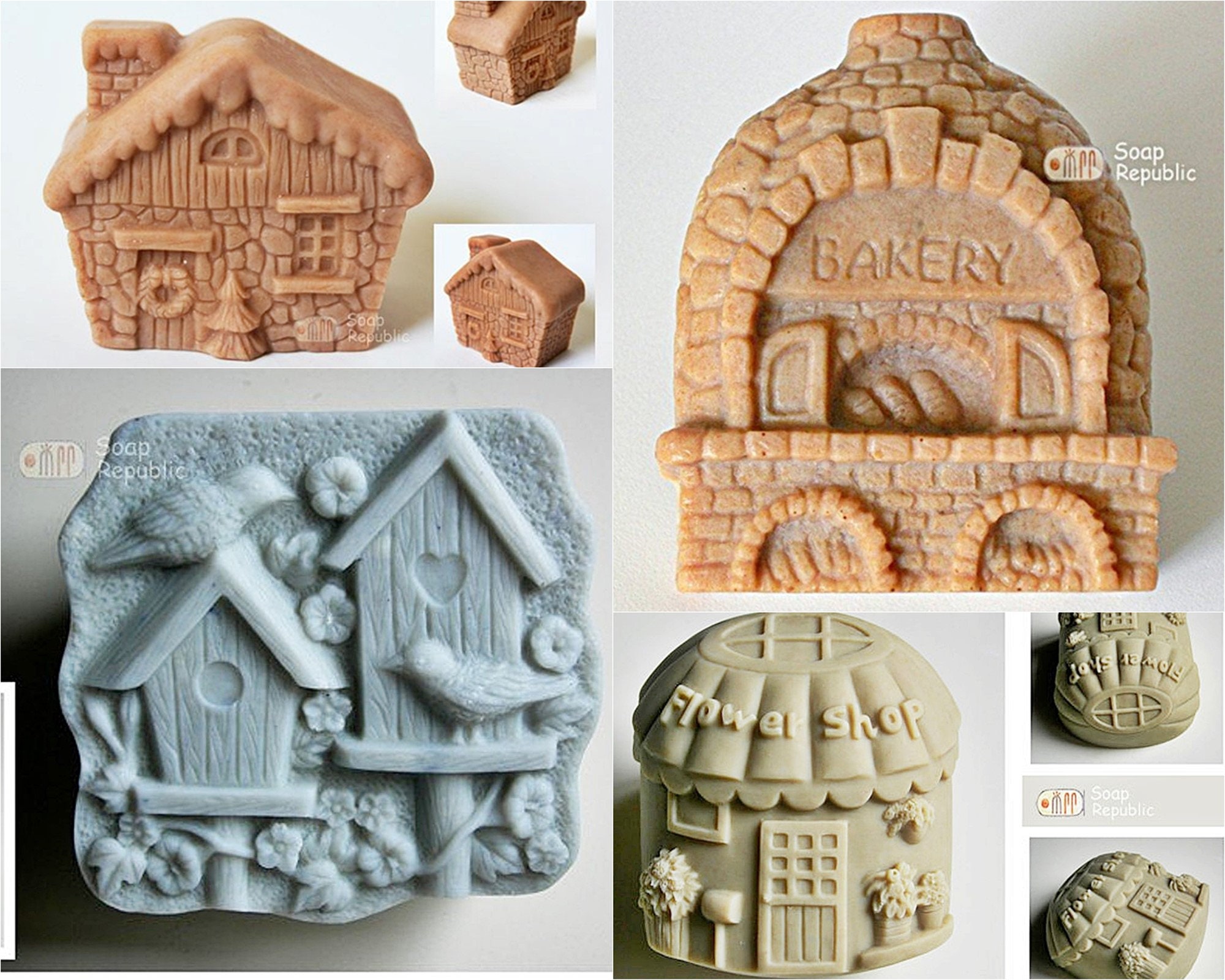 X'mas House/Bread kiln/Bird House/Flower shop/Silicone Soap Mold/…