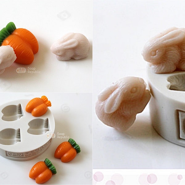 Mini Bunny 4 Cavity / Mini Carrots 3 Cavity Silicone Soap Mold / Candle Mold / Resin Mold / Clay Mold
