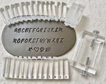 10mm Alphabet Letters A-Z Uppercase Font Set with 4 Symbols, Acrylic Stamp, Plus, an Acrylic Holder, impression Fondant Clay Soap 3mm Depth