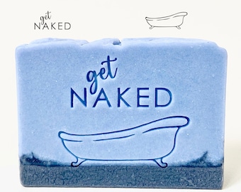 Relaxation Essentials: 'Get Naked' Letters and Bathtub Set  Acrylic stamp/Soap stamp/Cookie stamp/Clay Ceramics Pottery stamp/Fondant stamp