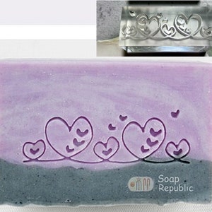 Fancy Border with Hearts Acrylic Soap Stamp / Cookie Stamp / Clay Ceramics Pottery Stamp / Paper stamp