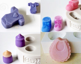 Mini Baby Clothes / Baby Booties / Baby Milk Bottles / Baby bibs Silicone Soap Mold Candle Mold / Resin Mold / Clay Mold