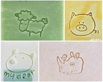 Little Lamb/Piggy/Bear/Rhino and Bird Acrylic Soap Stamp/Cookie Stamp/Paper Stamp/Clay Ceramics Pottery Stamp