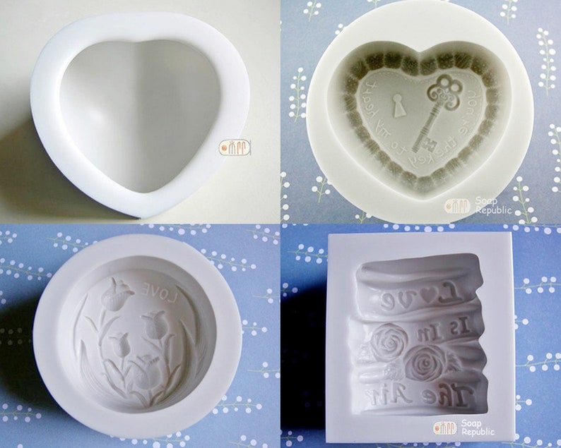 3D Love Heart Shape / You're the key / Tulip Love / Love is in the Air Silicone Soap Mold / Candle Mold image 2