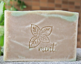 Mint herb Acrylic Soap Stamp/Cookie Stamp/Clay Pottery Ceramic Stamp/Paper Stamp