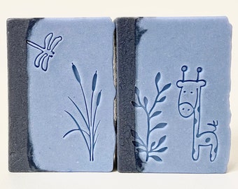 Nature's Delight: Dragonfly, Oriental Cat-tail, Giraffe, and Leaves  Acrylic Soap Stamp/Cookie Stamp/Clay Ceramics Pottery Stamp/Paper Stamp