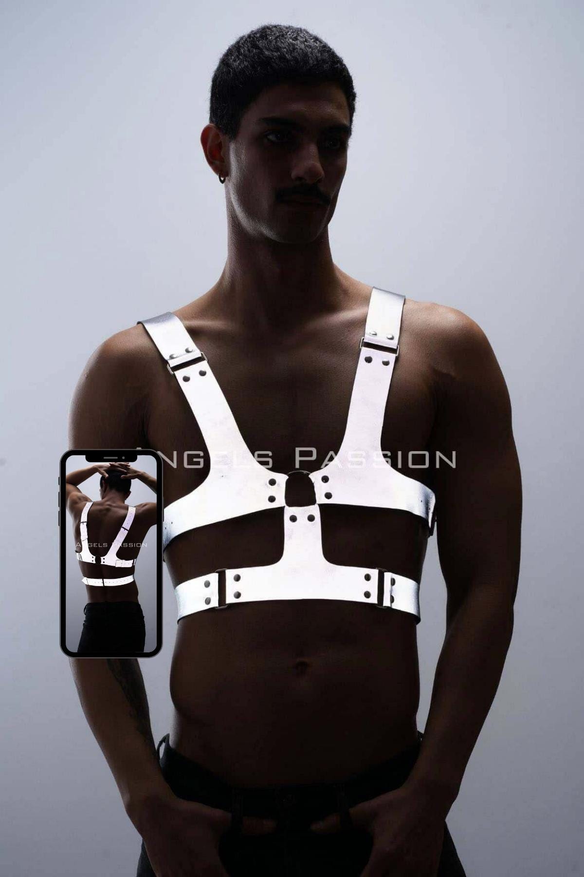 White Reflective Bulldog Harness Men Vegan Leather Adjustable XS-5XL