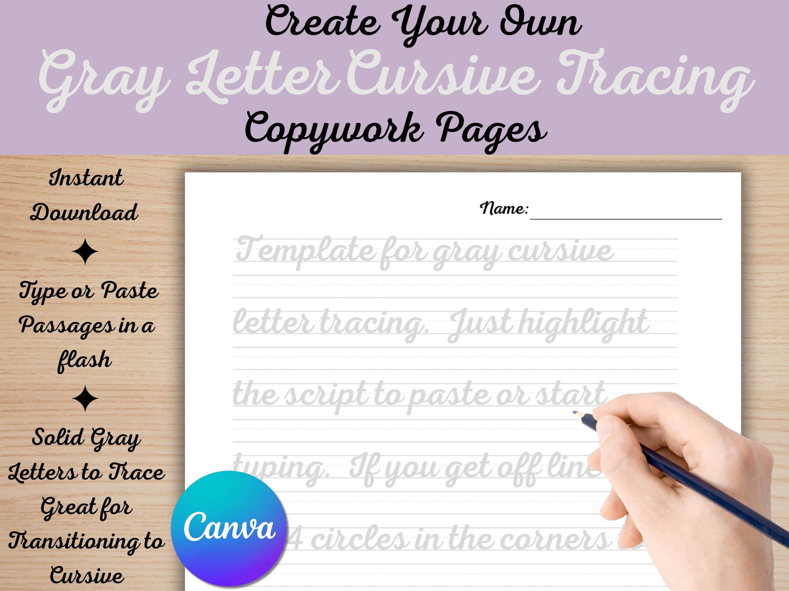 Grey Cursive Patterns Editable Gray Cursive Tracing Worksheet Template – Custom Copywork ...