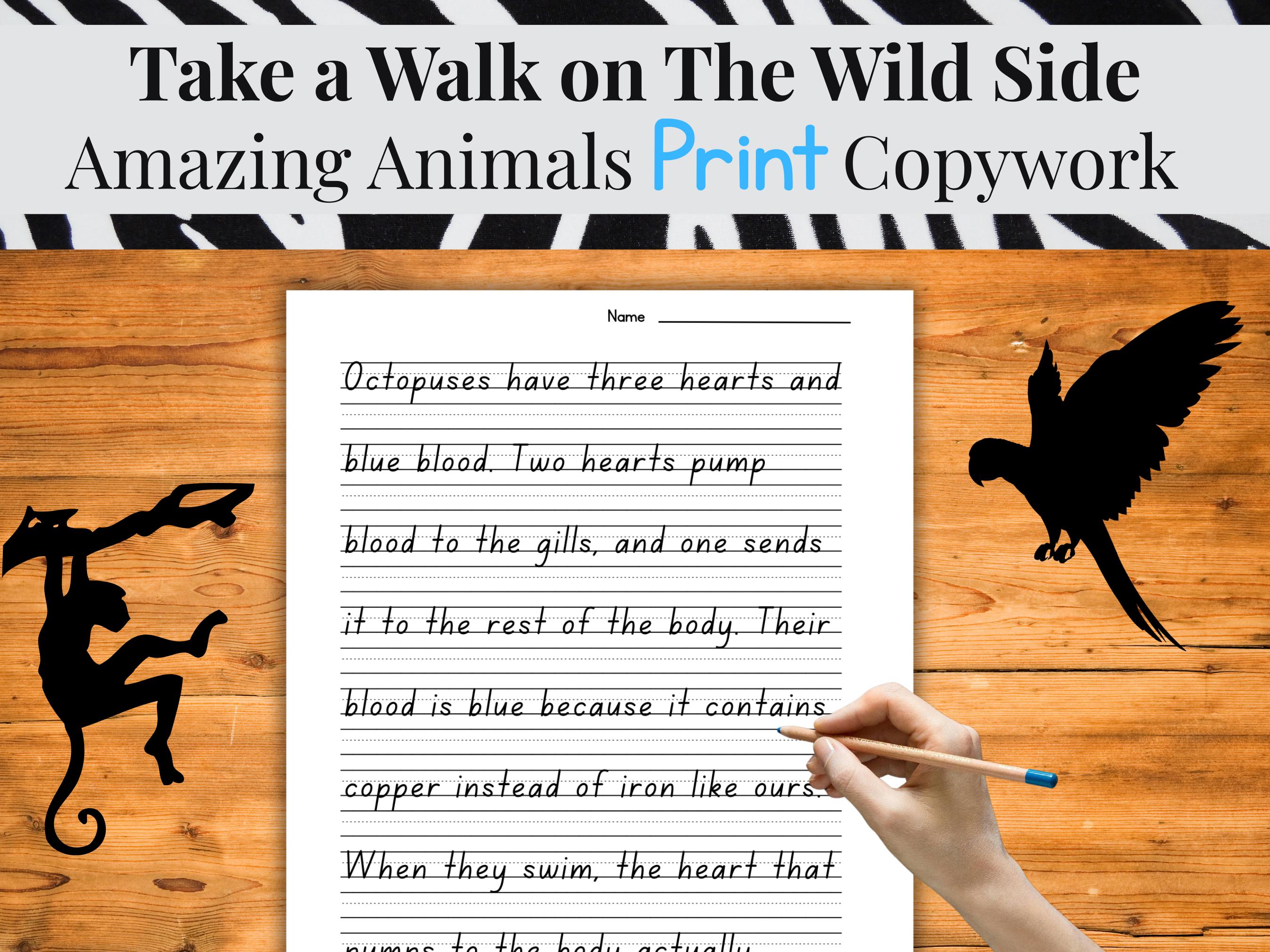 Animal Facts Copywork: Handwriting Practice + Headband Game (printable ...