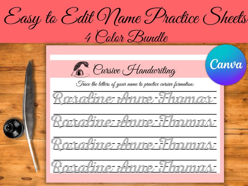 Editable Cursive Name Tracing Worksheet: Canva Template (homeschool ...