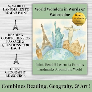 World Landmarks Homeschool Bundle: Painting Pages, Reading Comprehension & Headband Cards