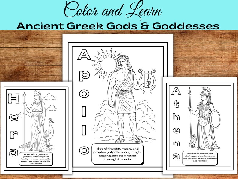 Greek Mythology Coloring Book for Kids: 25 Gods & Goddesses (PDF) - Etsy