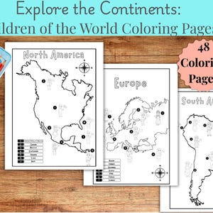 Páginas para colorear de Niños del Mundo: Geografía y Animales (Descarga PDF, 48 hojas imprimibles)