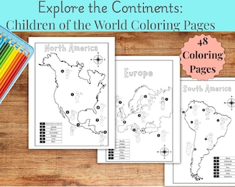 Ausmalbilder für Kinder der Welt: Geografie & Tiere (PDF-Download, 48 druckbare Blätter)