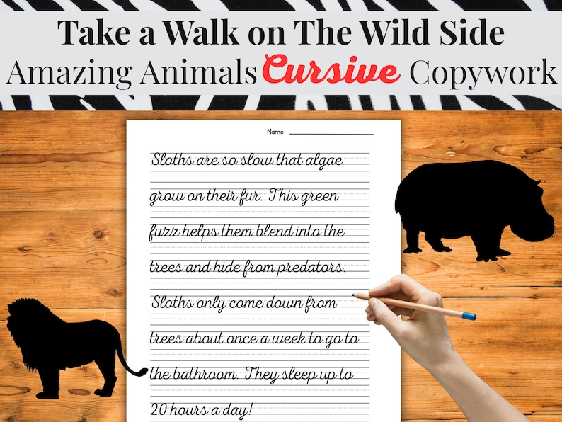 Animal Facts Cursive Copywork: Handwriting Practice + Headbands Game ...