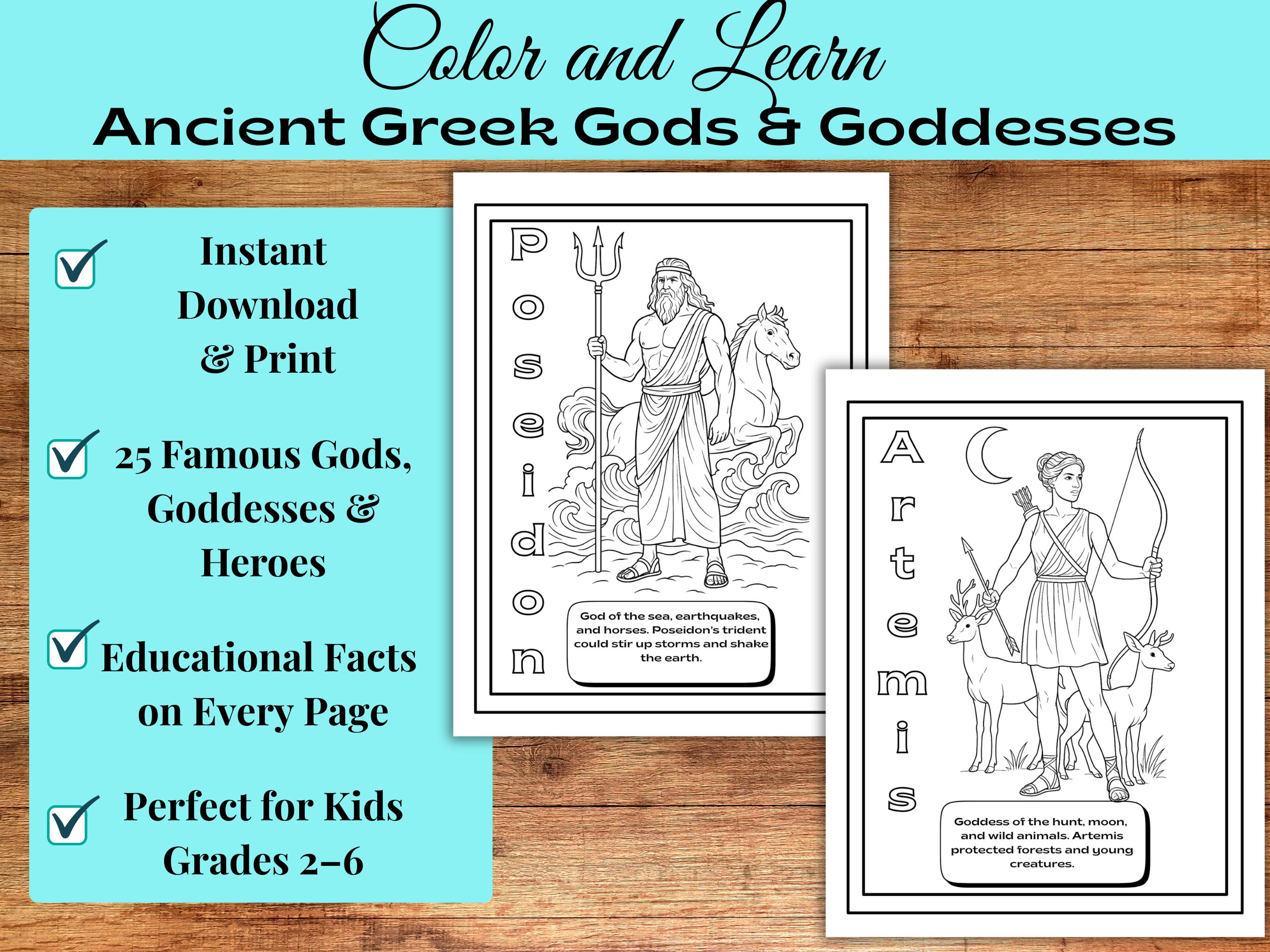 Greek Mythology Coloring Book for Kids: 25 Gods & Goddesses (PDF) - Etsy