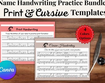 Editable Name Tracing Worksheets: Print & Cursive Handwriting Practice (Canva Template Digital Download