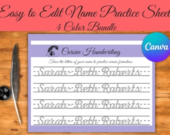 Editable Cursive Name Tracing Worksheet: Canva Template (Homeschool Printable)