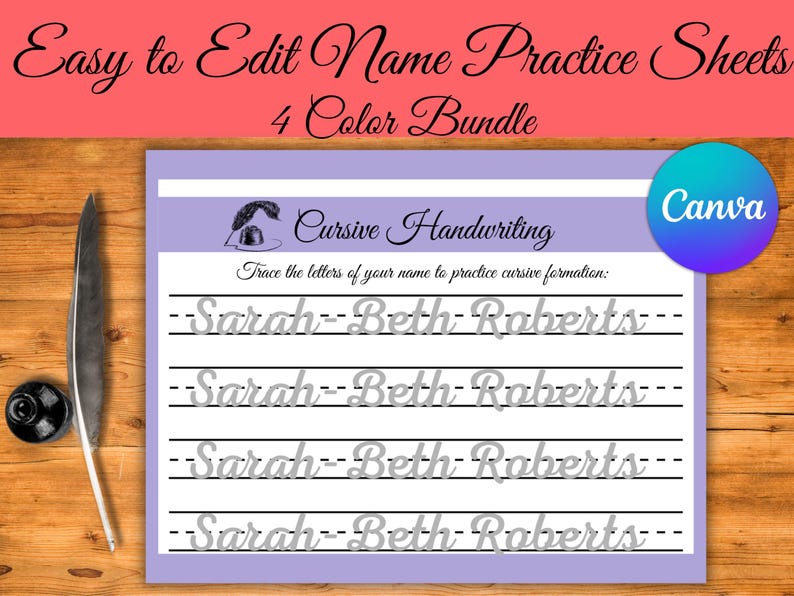 Editable Cursive Name Tracing Worksheet: Canva Template (homeschool ...