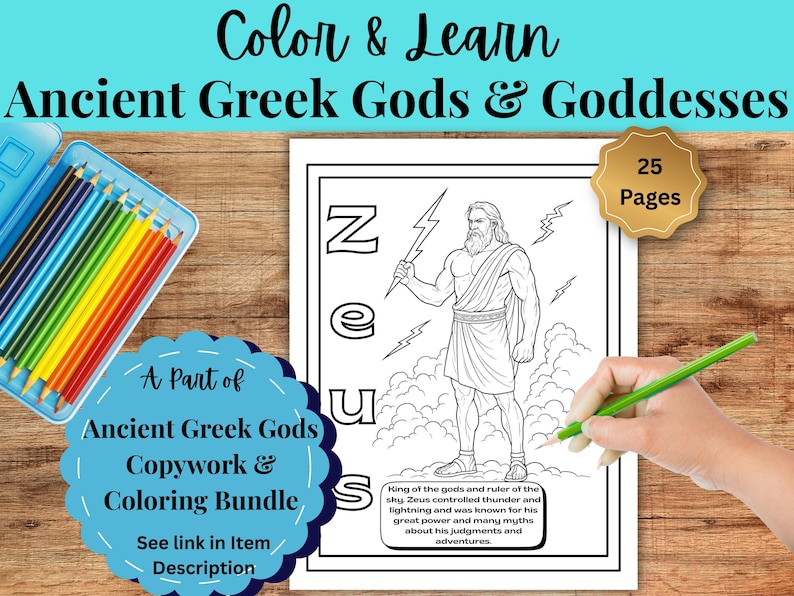 Greek Mythology Coloring Book for Kids: 25 Gods & Goddesses (PDF ...