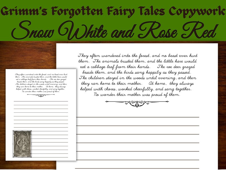 Snow White and Rose Red Cursive Copywork | Grimm’s Forgotten Fairy ...