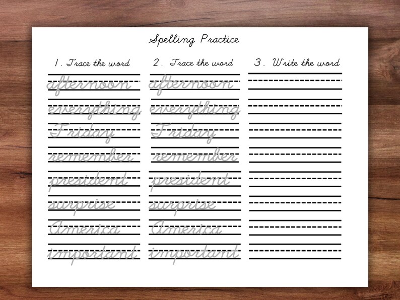 Editable Spelling Practice Worksheet: Print & Cursive Tracing (canva ...