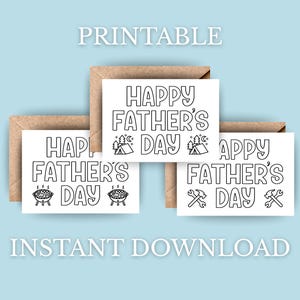 Afdrukbare Vaderdag-kleurkaartenset - doe-het-zelfcadeau van kinderen | Zwart-witkaarten om in te kleuren | Direct downloaden voor papa