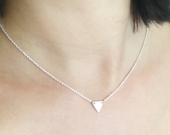 Tiny Silver Triangle Necklace, Floating Triangle, Fine Silver Minimalist Dainty Delicate Necklace, Small Geometric Layering Jewelry Minimal