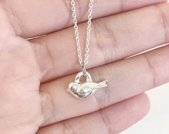 Small Bird Necklace, Fine Silver Charm, Tiny Sparrow, Little Bird Jewelry, Dainty Necklace, Bird Lover Gift for Her, .999 FS Artisan PMC