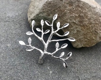 Silver Family Tree Brooch, Birthstone Jewelry, Personalized Gift for Mom Grandma Mothers Day Anniversary Gift Birthday Tree Roots Branch Pin