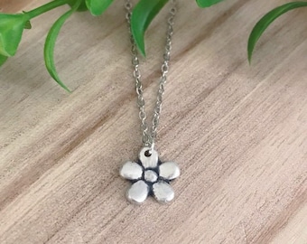 Silver Flower Necklace, Fine Silver Charm, Botanical Nature Jewelry, Simple Dainty Everyday Style, Small Blossom, Eco Friendly Gifts for Her