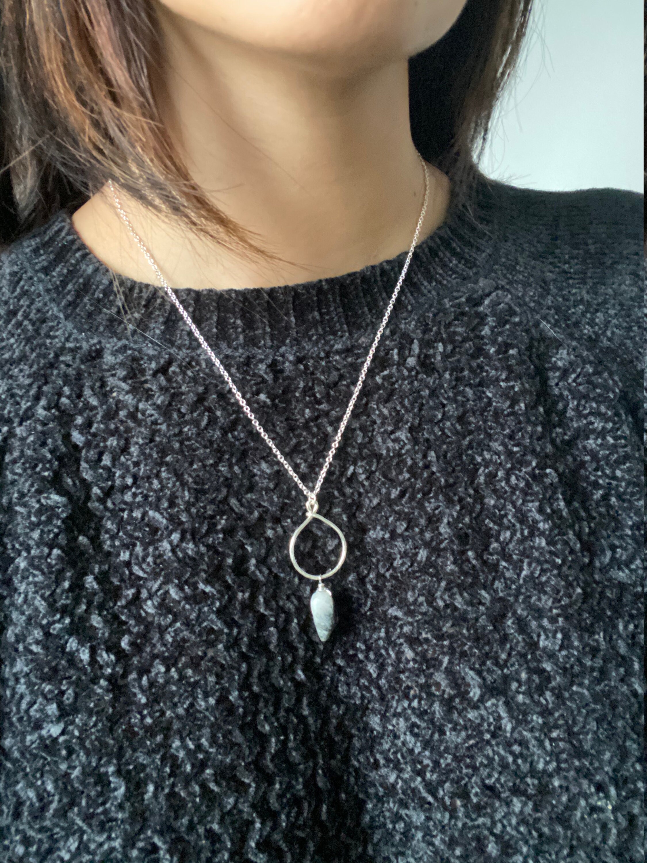 Silver Circle Stone Necklace Black Tourmaline Quartz Crystal Etsy