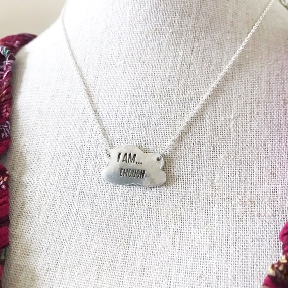 I Am Enough Necklace, Silver Word Pendant, Inspirational Mantra Jewelry, Gift for Her, Women Empowerment, Intentional Jewelry