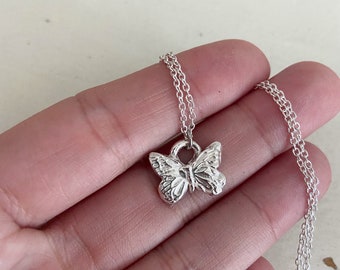 Silver Butterfly Necklace, Small Fine Silver Charm, Dainty Jewelry, Feminine Style, Nature Inspired Gift for Her, Tiny Butterfly Jewelry