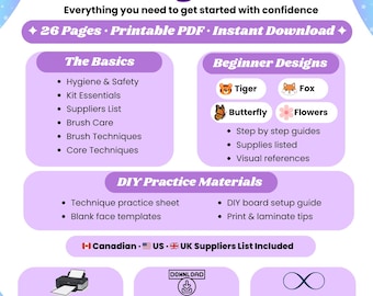 Curso de pintura facial para principiantes / Guía imprimible en PDF / Descarga digital instantánea