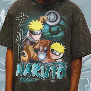 Naruto Uzumaki Acid Wash T-Shirt – Vintage Anime Graphic Tee, Oversized Ninja Streetwear, 90s Manga Fan Apparel, Otaku Gift, Sasuke Shirt