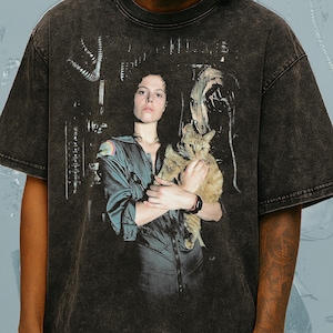 Ripley Alien T-shirt Vintage Acid Wash Jonesy Cat Graphic Tee 80s Horrorfilm Shirt Retro Sci-Fi Film Merch Streetwear Ruimtecadeau, Xenomorph