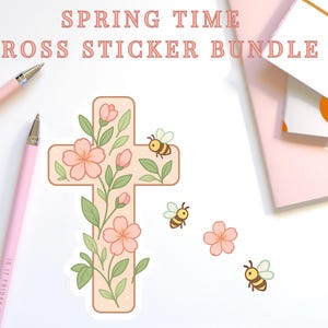 Spring Cross Sticker Bundle - Glaube-basierte Pastell Sticker Set mit Bienen & Blüten | Christliche Kawaii Ästhetische Aufkleber für Journals, Bibeln
