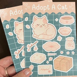 Sakura Cat Adopt-a-Pet Sticker Sheet – Kawaii Sticker Sheet | Kawaii Spring Cat Stickers for Journals & Gifts