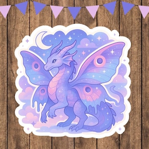 Celestial Dragon Aufkleber Set - Pastel Fantasy Dragon + Mond, Ei & Laterne Mini Stickers | Kawaii Cosmic Vinyl-Set