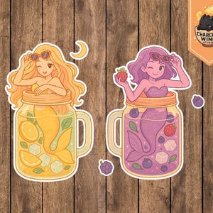Sorelle & Liora Mermaid Sticker – Kawaii Mason Jar Summer Mermaids – Cute Citrus + Berry Vinyl Decals