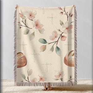Floral Woven Cotton Blanket: Cozy Couch Throw with Fringe