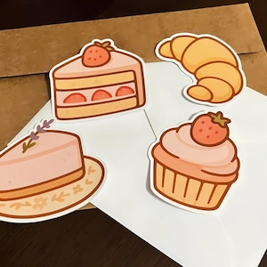 Kawaii Sweets Sticker Pack – Croissant, Cake Slice, Cheesecake & Cupcake – Kawaii Sweets Stickers for Journals, Planners and Gifts!