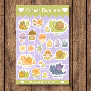 Adesivos Forest Dwellers – Criaturas de Fantasia Kawaii, Cogumelos, Cristais e Natureza | Adesivos de Vinil Pastel Cottagecore