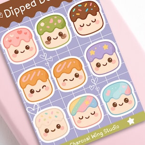 Kawaii Marshmallow Sticker Sheet – Dipped Dessert Marshmallows with Sprinkles | Cute Food Stickers for Journals, Planners & Scrapbooking